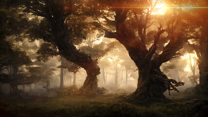 fantasy forest with giant trees