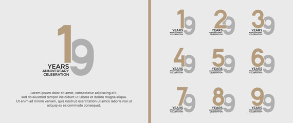 set of anniversary logotype silver and gold color on white background for celebration moment