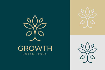 Abstract line tree logo vector symbol icon design. elegant simple flower or leaf floral elements for yoga, organic, bio, boutique, cosmetics, spa, natural store