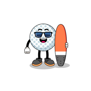 recommend clip art: Mascot cartoon of golf ball as a surfer