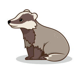 Cute forest animal concept. Sticker with funny striped or black and white badger. Woodland mammal. Design element for decorative poster. Cartoon flat vector illustration isolated on white background