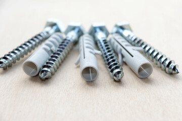 Anchor bolts with washer and nut, dowels