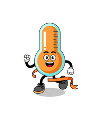 Mascot cartoon of thermometer running on finish line
