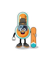 Mascot cartoon of thermometer snowboard player