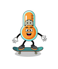 thermometer mascot playing a skateboard