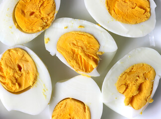 Boiled Eggs Cut into Half. Eggs are good source of protein and nutrition