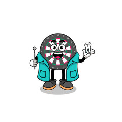 Illustration of dart board mascot as a dentist