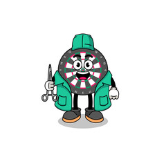 Illustration of dart board mascot as a surgeon