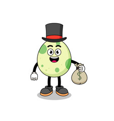 spotted egg mascot illustration rich man holding a money sack