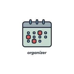 Vector sign of organizer symbol is isolated on a white background. icon color editable.