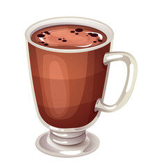 Happy Easter concept. Glass mug or cup with delicious chocolate cocoa drink or hot coffee. Design element for social networks. Cartoon realistic vector illustration isolated on white background