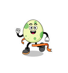 Mascot cartoon of spotted egg running on finish line