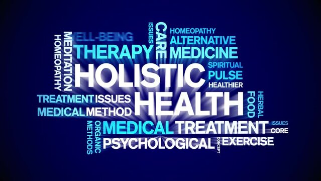 Holistic Health Science animated tag word cloud;text design animation kinetic typography seamless loop.