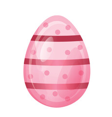 Happy Easter. Beautiful painted Easter egg with pink stripes and spots. Design element for greeting card for christian holiday. Cartoon realistic vector illustration isolated on white background