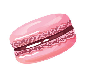 Happy Easter concept. Sticker with sweet dessert or macaron with icing and chocolate filling. Design element for social networks. Cartoon realistic vector illustration isolated on white background