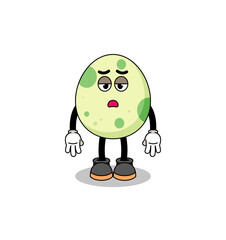 spotted egg cartoon with fatigue gesture