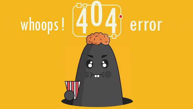 Whoops! 404 error, a mole with popcorn