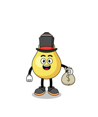 light bulb mascot illustration rich man holding a money sack