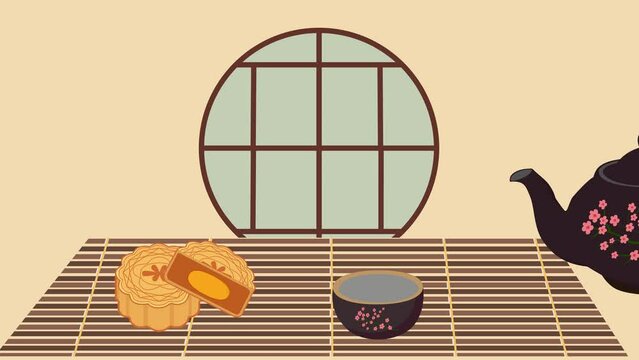A set of Chinese tea party, with the dessert and a cup of tea