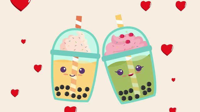 Two cups of bubble tea with cream on top