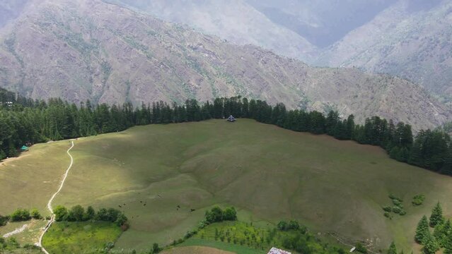 Drone Shot of a small village in Sainj Valley in Himachal Pradesh near Manali, Kasol