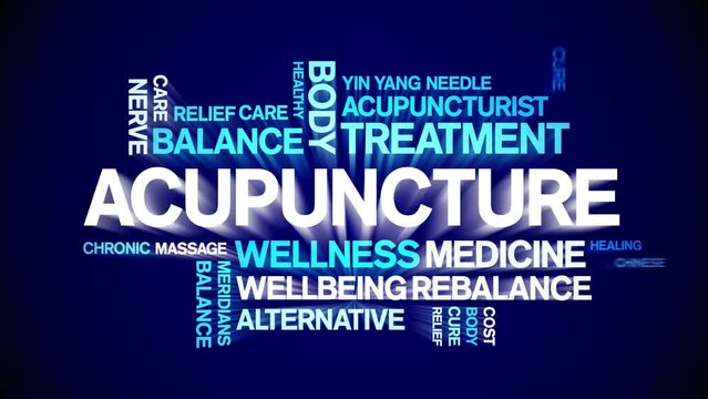 Acupuncture animated tag word cloud;text design animation kinetic typography seamless loop.