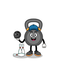 Mascot of kettlebell as a bowling player