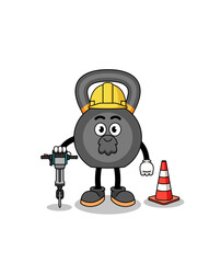 Character cartoon of kettlebell working on road construction