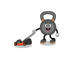 kettlebell illustration cartoon holding lawn mower