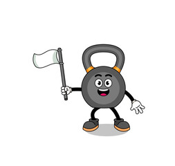 Cartoon Illustration of kettlebell holding a white flag