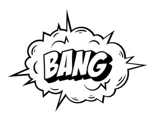 Naklejka premium Retro explosion for comics. Pop art element with onomatopoeic speech cloud with sharp corners and inscription bang. Design element for tattoo and branding. Cartoon simple flat vector illustration