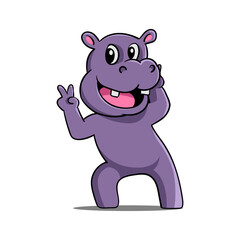 Illustration of a cute hippo with a funny pose in front of the camera