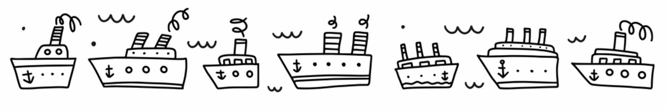 Vector, children's, horizontal pattern with ships, hand-drawn