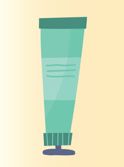 Eco cosmetics concept. Tube with organic scrub, mask or toothpaste for facial skin or teeth care. Daily beauty routine. Design element for posters. Cartoon flat vector illustration on beige background