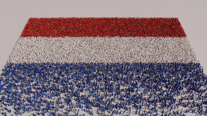 Dutch Flag formed from a Crowd of People. Banner of Netherlands on White.