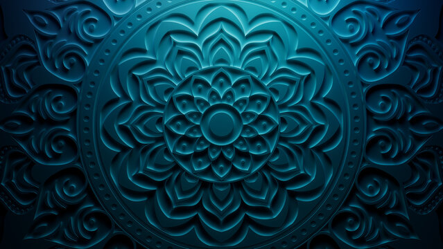Blue Decorative Pattern Background. 3D Diwali Celebration Concept. 3D Render.