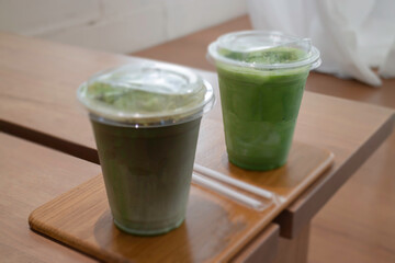 Premium matcha green tea cup drink