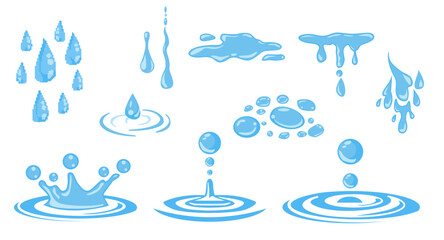 set of blue water drop splash isolated