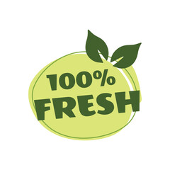 100% fresh products sticker, label, badge and logo. Vector illustration