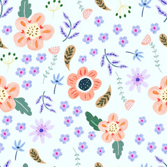 Hand illustrated floral surface seamless pattern