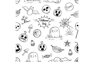 Seamless pattern of doodle halloween elements vector illustration on white background