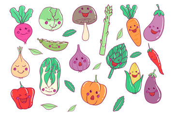 collection of cute vegetable with doodle style
