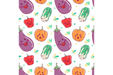 cute vegetable seamless pattern with colorful doodle style