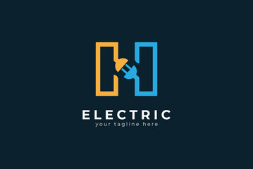 Letter H Electric Plug Logo, Letter H and Plug combination, flat design logo template, vector illustration