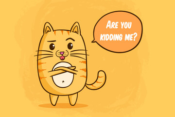 cute orange cat talking with doodle style