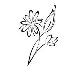 ornament 2456. stylized branch with flowers and one leaf. graphic decor