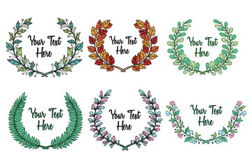set of colorful vintage hand drawing with text on white background 