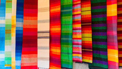 Carpets or rug in the traditional Moroccan street at a Market in Medina District, Morocco