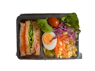 white background vegetable salad with sandwich