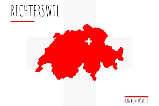 Richterswil: Illustration einer Markierung der Stadt Richterswil in den Umrissen der Schweiz im Kanton Zürich